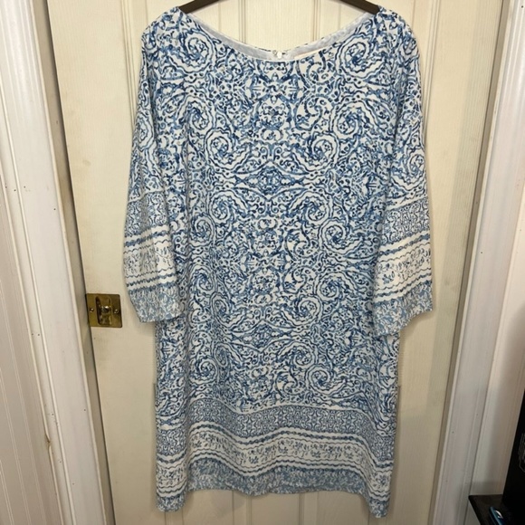 Skies Are Blue Paisley Blue Sheath Dress Size Large 3/4 Length Sleeves - Picture 1 of 12